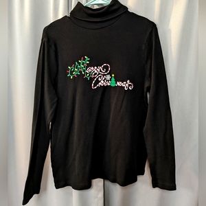 Christmas Themed Black Mock Turtleneck